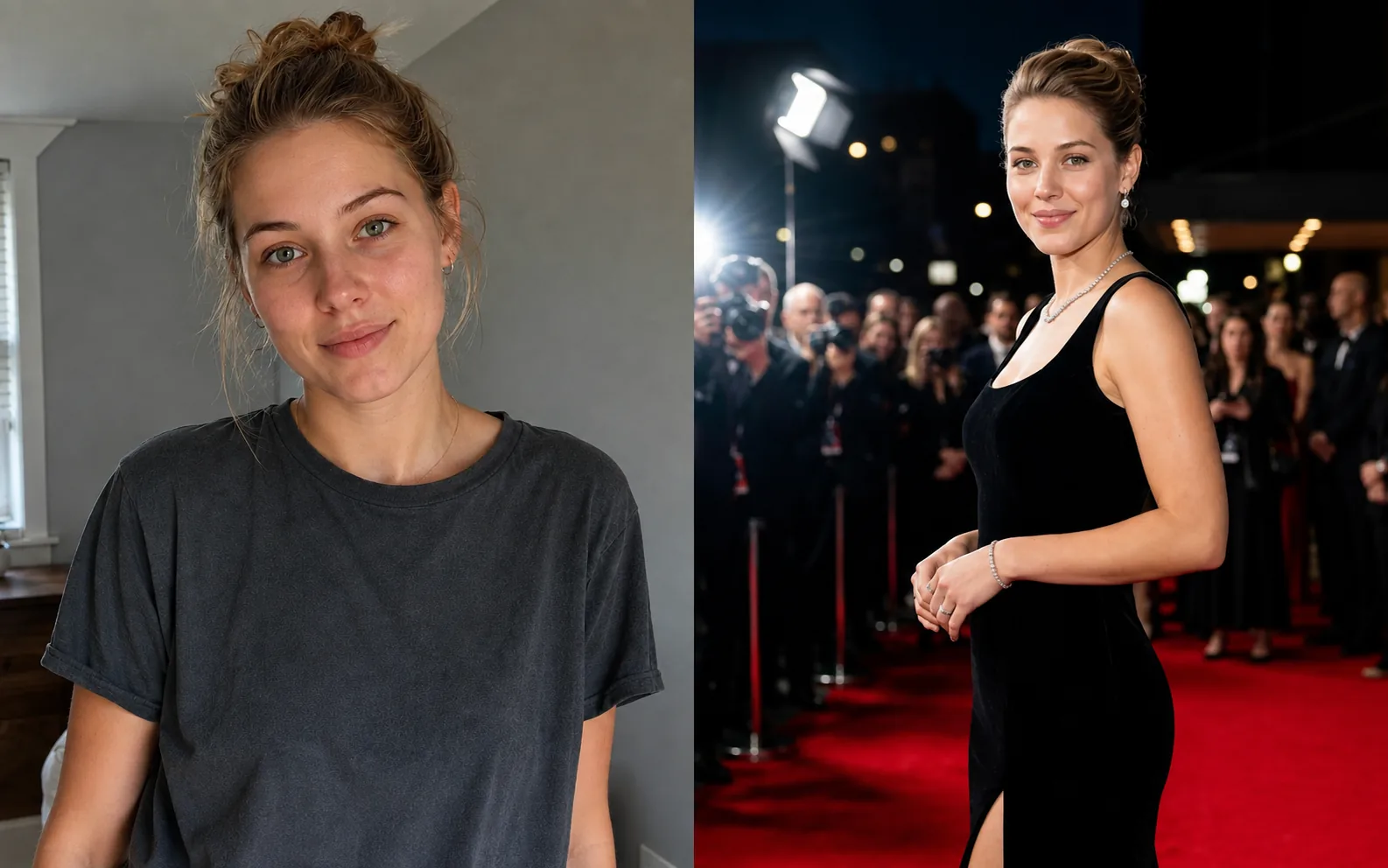AI glamour photoshoot example showing a polished editorial-style portrait